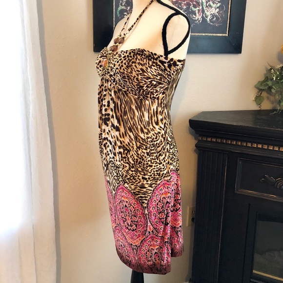 Leopard Paisley Beaded Strapless Dress Small - Picture 3 of 8
